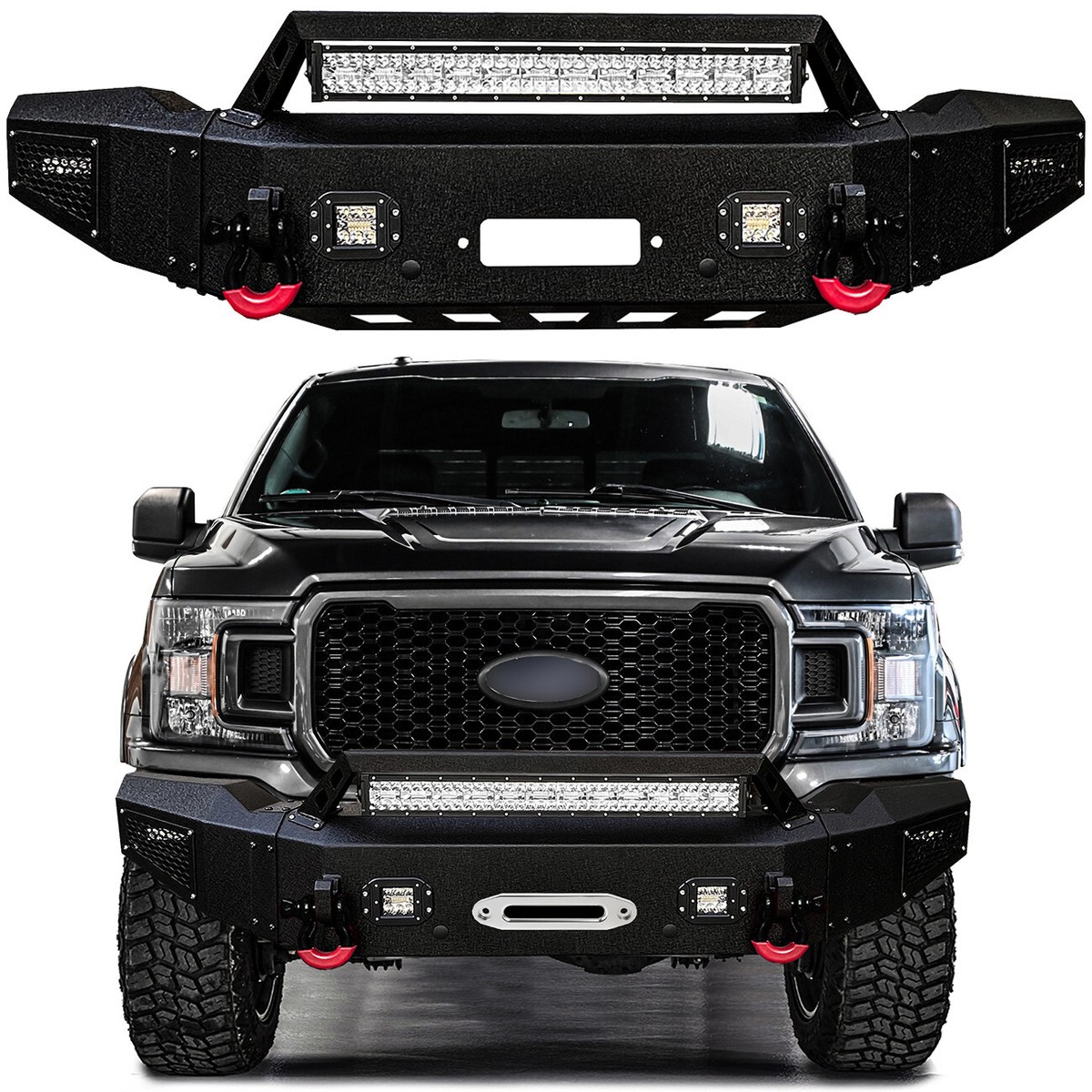 Vijay For 2018-2019-2020 Ford F150 Front Bumper w/5xLED Lights and