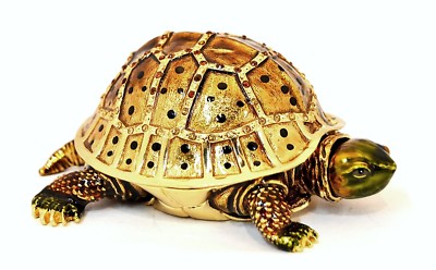 Move able Neck Turtle Trinket Box. Hand Made with Swarovski Crystals & Enamel