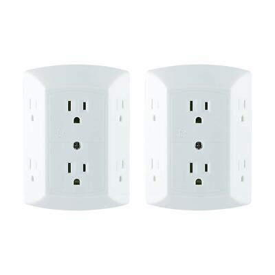 GE 6 Plug Strip, Extra Wide Spaced Cell Phone, Power Adapter, 3 Prong (2 Pack)