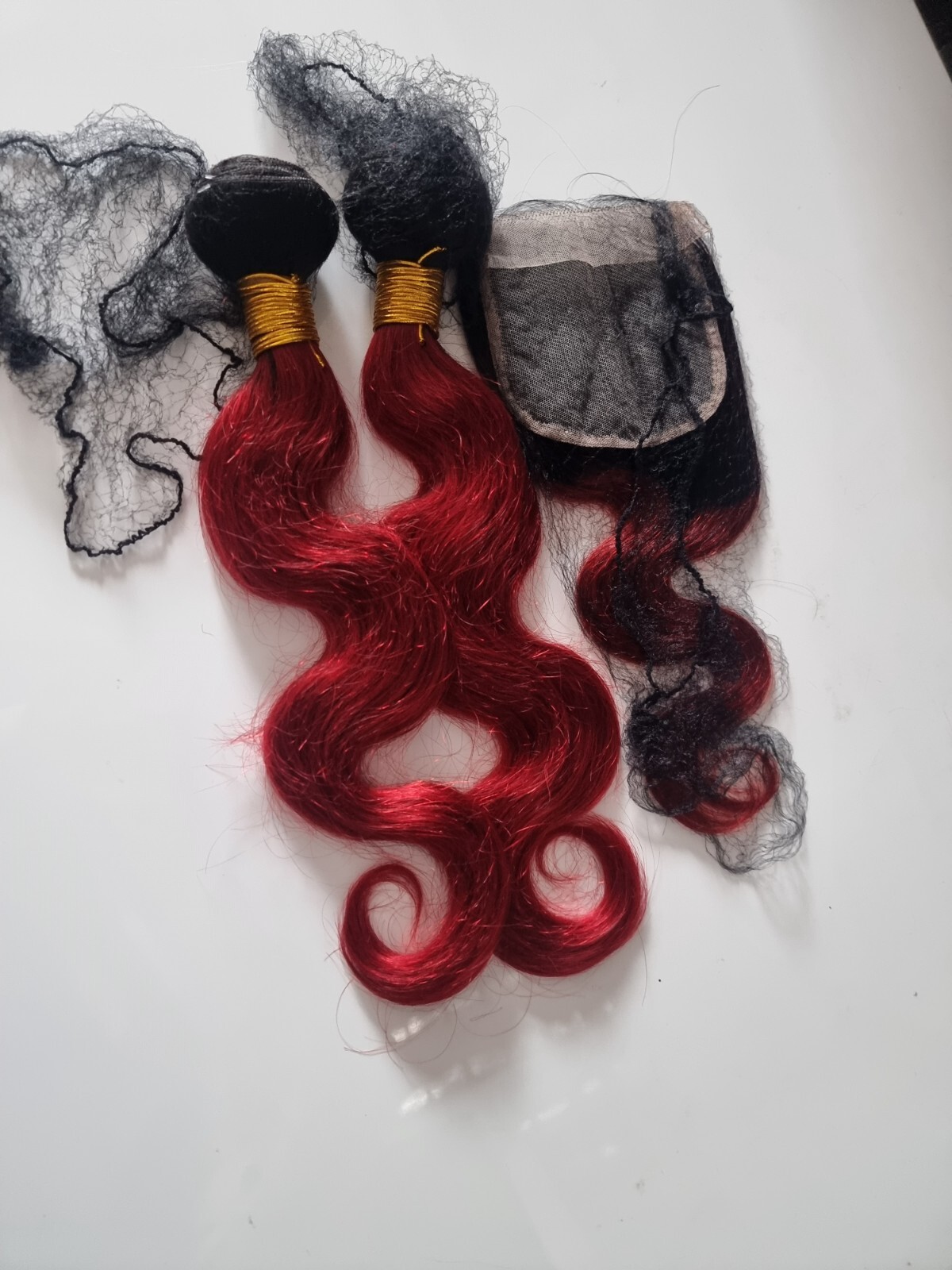 1b#/99j OMBRE BRAZILIAN VIRGIN HUMAN HAIR BODY WAVE BUNDLES 18+18 And 14 CLOSURE