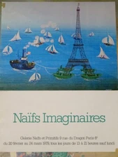 RARE IMAGINARY NAIVE POSTER B. PARTIOT NAIVE ART EIFFEL TOWER NEW YORK 1979