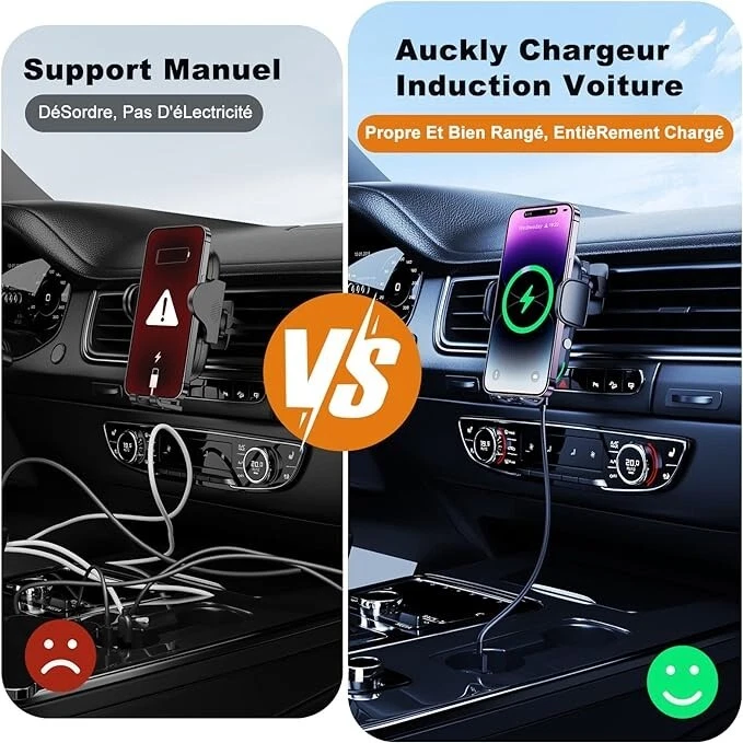 Auckly Qi 15W Caricatore Wireless Auto,Auto-Bloccaggio Supporto Telefono Auto - Immagine 2 di 4