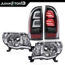 Chrome Headlights & 3D LED Tube Bar Tail Lights Fit For 2005-2011 Toyota Tacoma