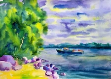 Watercolor Painting On The Dnieper Serdyuk B. Unframed Original Art nSerb957