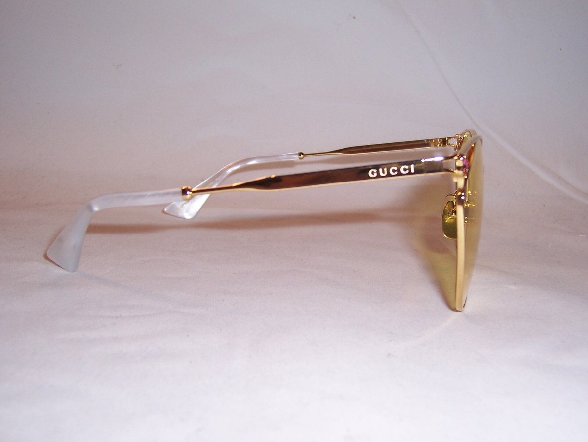 Gucci Sunglasses GG1375SA-002 Womens Gold Metal Cat Eye Frame Yellow Lens 62mm Gucci Yellow Cat Eye Ladies Sunglasses GG1375SA 002 62  main image 3