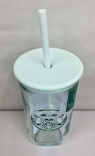 NEW Starbucks Recycled Glass Triangle Bottom Cold Cup Tumbler 16 oz Mint Green - Picture 3 of 6