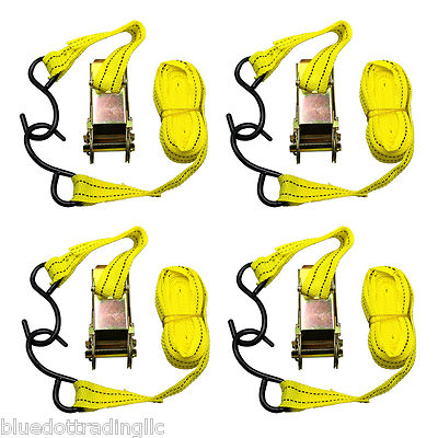 4pc 1''X13' Ratcheting Tie Down Cargo Straps Hauling Moving Truck Bed Motorcycle