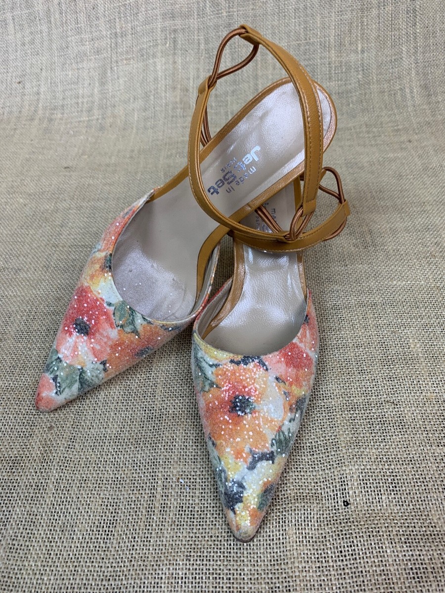 JET SET Paris Orange Paillett Sparkley Slingback Shoes Sandals