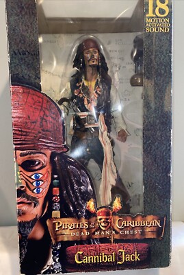 Vintage PIRATES OF CARIBBEAN DEAD MANS CHEST CANNIBAL JACK SPARROW 18'' W/ SOUND