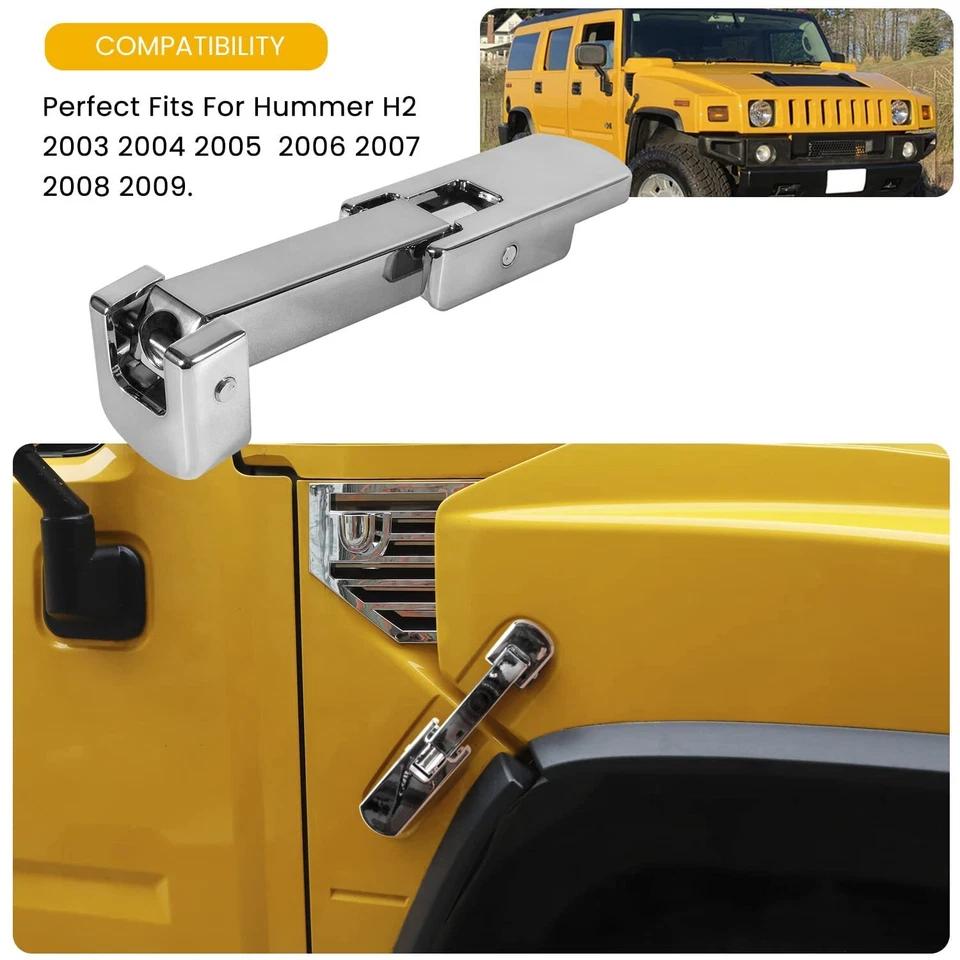 Juego de resorte de pestillo y pestillo de capó cromado Billet para Hummer H2 03-09 Foto 2 de 4