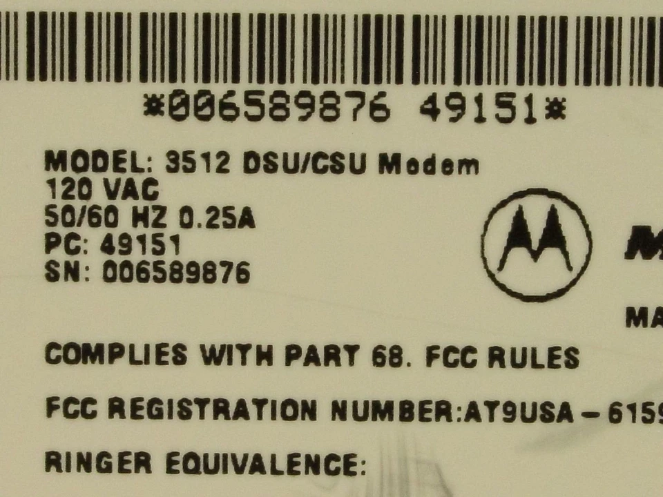 Motorola Codex 3512 DSU / CSU Modem PN: 49151 with Power Supply - Yellowed - Image 3 of 4