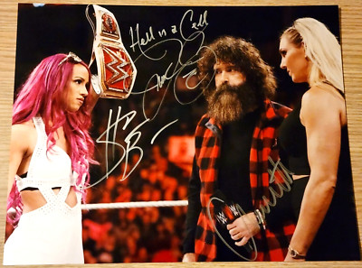 Charlotte Flair / Sasha Banks / Mick Foley Metallic SIGNED photo 11x14 ...