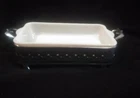 Vintage Fire King Ivory glass Rectangle casserole dish w/ stand