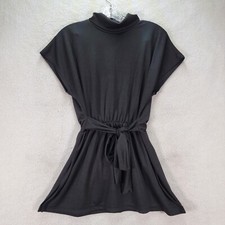 Black Stretch High Neck Belted Flowy Modern Peplum Tunic Blouse Women Top Size 6