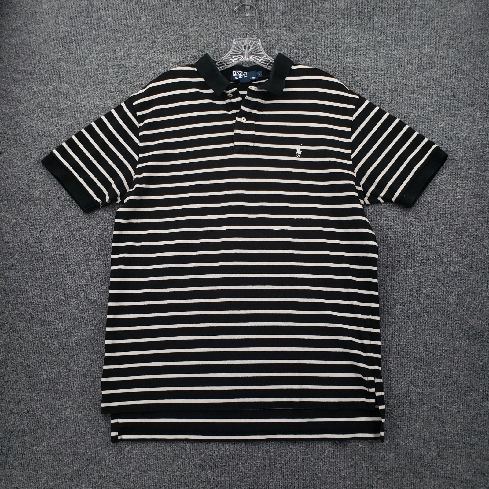 Polo Ralph Lauren camicia uomo L grande nera a righe manica corta golf rugby pony