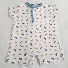Baby Boy Ralph Lauren Size 6 Month White Blue 1 Pc Romper S/S Patterned Shorts