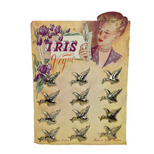 Full Card Of 12 1950's Vintage Iris Vogue Flying Ducks Barrettes Hair Slide NOS