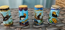 Vintage Chinese Cloisonne Thimbles Metal & Enamel Outside/Inside Bird designs 4