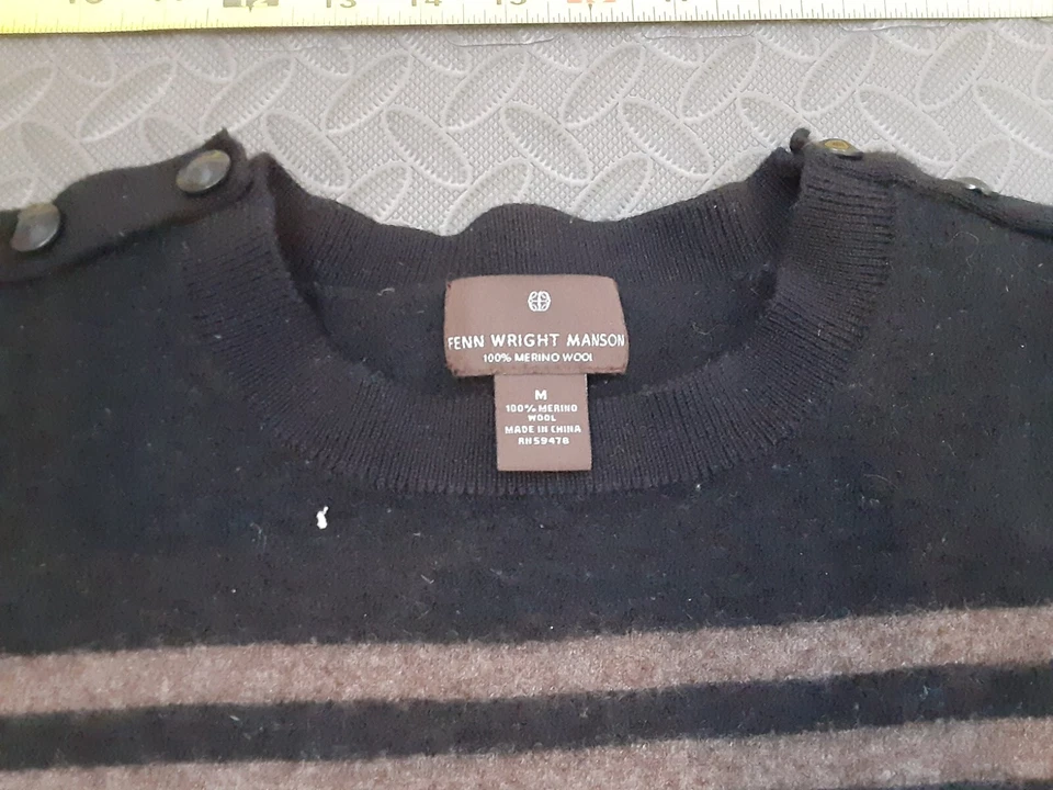Fenn Wright Manson Taupe & black striped 100% Merino Wool sweater: medium #S184 - Image 2 of 3