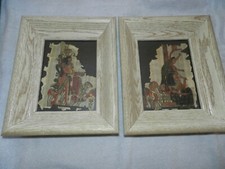 2 VINTAGE AUTHENTIC EGYPTIAN PAPYRUS PAPER PAINTINGS framed 7.75" x 5.25"