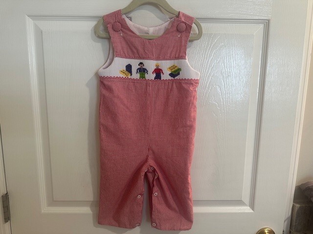 Smock A Dot Kids Boys Size 12 Months Red Smocked Gingham Longtall Romper