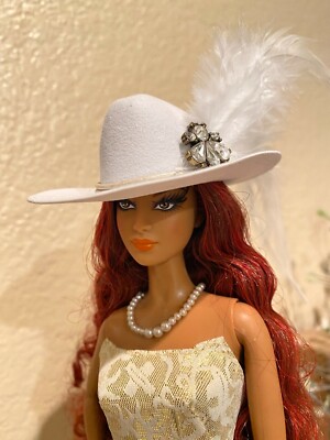Handmade for 11-1/2'' Fashion Doll - White Hat with Angel Pendant & Feathers