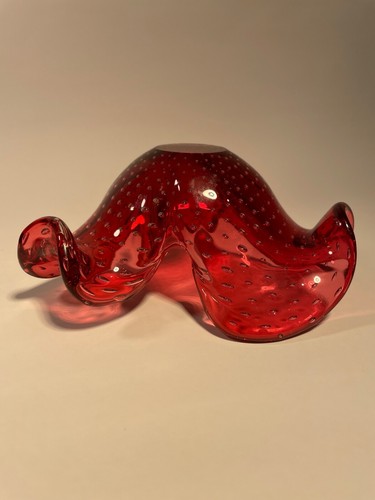 Vintage Murano Style Small Bubble Art Glass Red Bowl - Picture 4 of 6