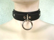 Black Leather Collar Choker Large Ring and D Ring Cosplay Vampire Fetish