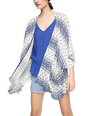 ESPRIT Damen Gemustert Bluse Cardigan 100% Viscose, Beige/Blau, 38/M