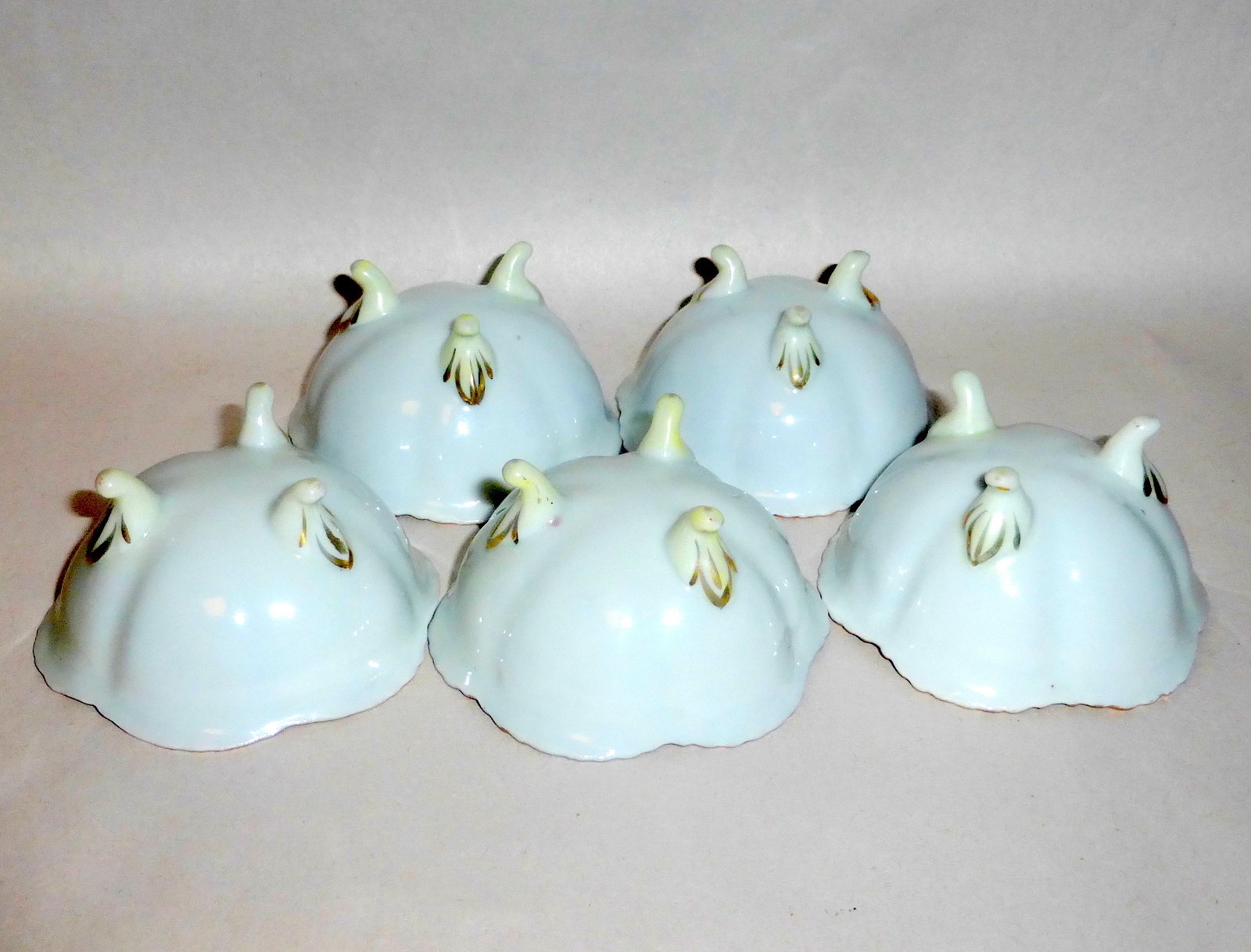 5 Antique Porcelain Nut Dish / Open Salt Dips Cellers Hand Painted Triple Legged eBay
