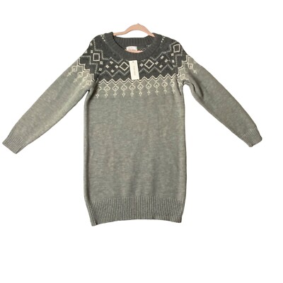 Pink Rose Fair Isle Sweater Dress Women Medium Gray Combo Knit Long Sleeve  Midi | eBay