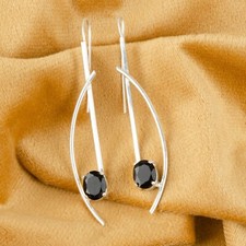 Natural Black Onyx Gemstone 925 Sterling Silver Jewelry Drop/Dangle Earrings AU