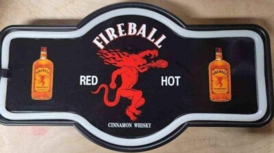 New Fireball Cinnamon Whisky Bar 17'' x10'' sign Illuminated led man cave sign.