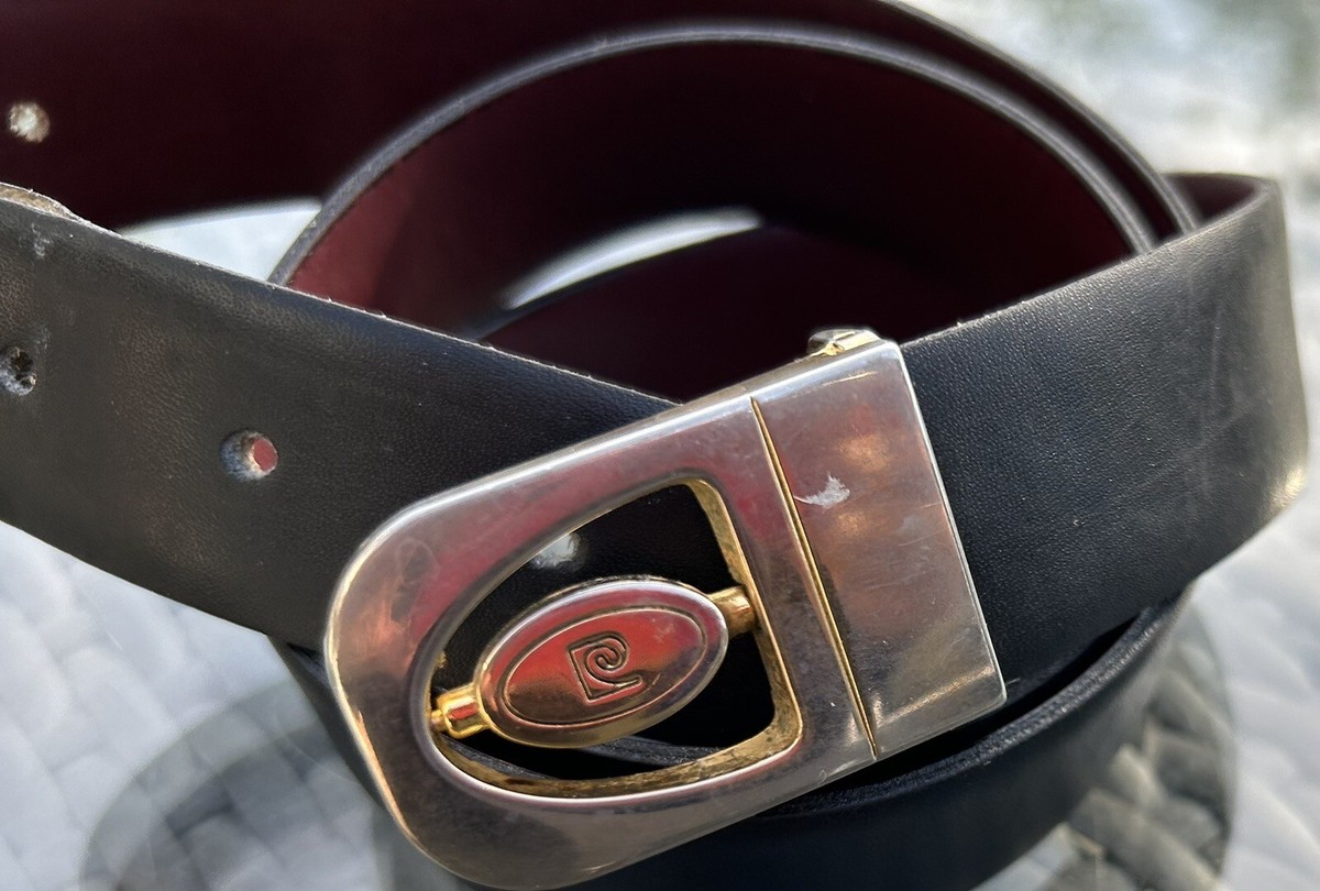 Pierre Cardin Reversible Leather Leather Belt Logo Buckle Italy