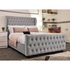 Image of New Plush Velvet Upholstered Diamond Florida Bed Frame with Winged Headboard UK
