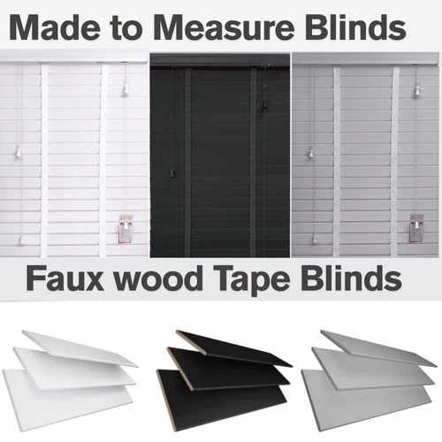 MADE TO MEASURE WHITE FAUX WOOD VENETIAN TAPE BLIND 50MM SLATS WINDOW BLINDS