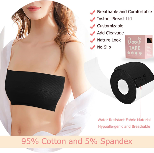 Boob Tape for Breast Lift, 1 Box with 2 PCS Nipple Covers, 2 Inch Adhesive Black - Picture 2 of 12