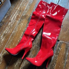 Ladies Red Over The Knee Thigh High Boots. Heel Stiletto Platform.