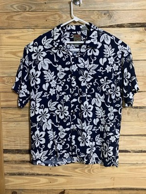 Vintage Pineapple Connections Hawaiian Shirt Rayon Korea Blue Floral XL