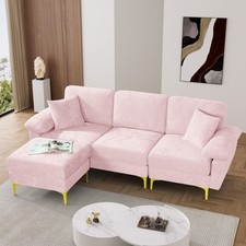 Modern 91" 4 Seat Velvet L Shaped Sectional Sofa Couch with Ottoman and Pillows