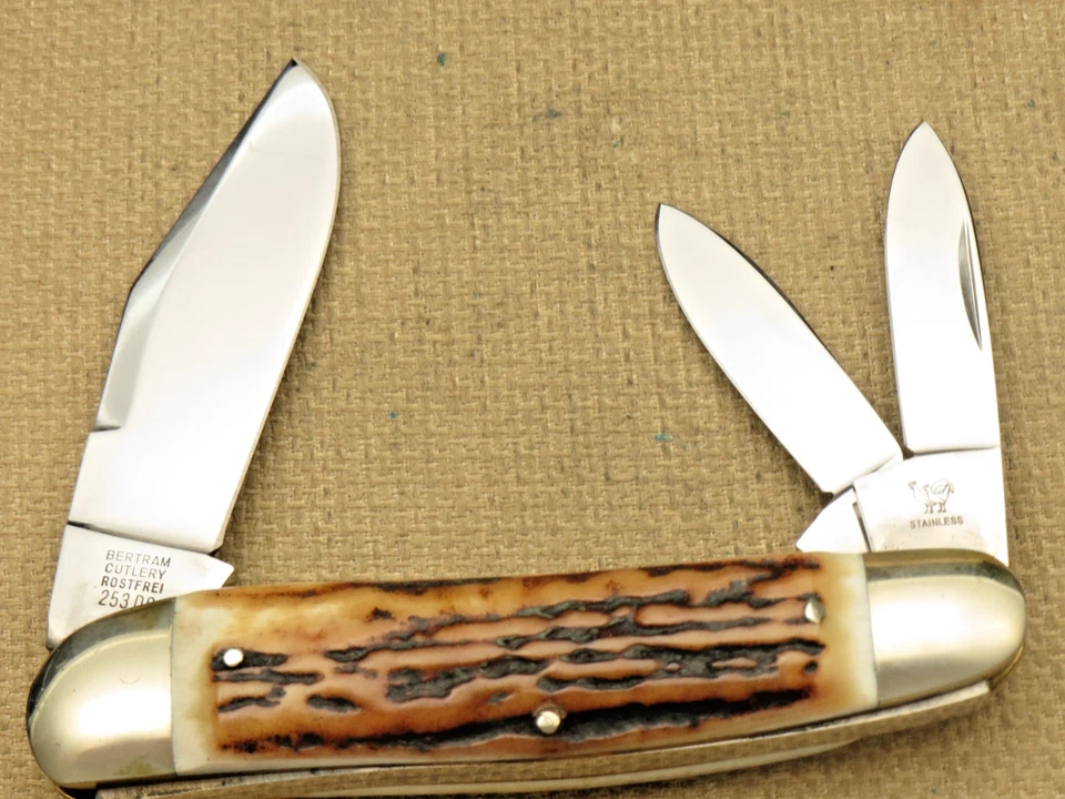 Solingen Made Bertram Hen & Rooster Serpentine Whittler Knife Great Stag Handles - Image 3 of 4