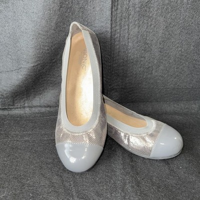 Vionic Allora Silver Pewter Orthaheel Ballet Flats Slip On Shoes Womens Sz 9
