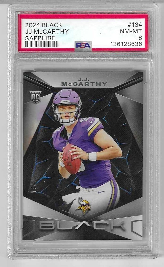 PSA 8 2024 Panini Black - Rookies J.J. McCarthy #134 Sapphire /35 (RC)