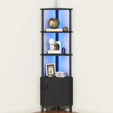 Corner Cabinet with Light, Corner Shelf Stand with Storage and Doors, 5-Tier ...