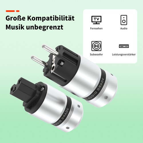 Paar Hi-Fi Rhodium Netzkabel Kabel Schuko EU Netzteil Stecker IEC Buchse Adapter - Afbeelding 9 van 12