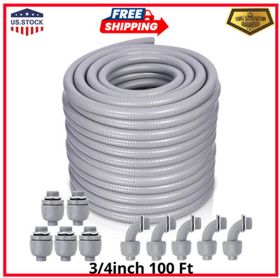 Liquid-Tight Conduit & Connector Kit - 3/4 Inch 100ft Non Metallic Liquid Tight