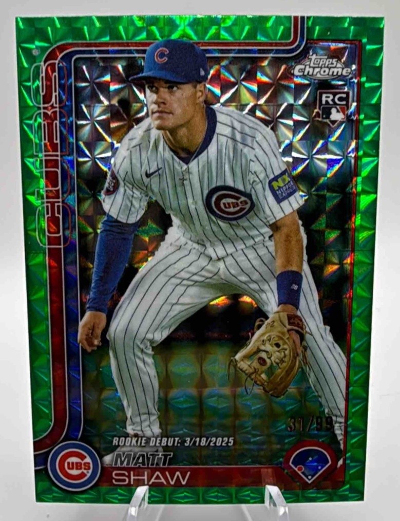 2025 Topps Chrome Update Matt Shaw Green Wave Refractor /99 RC #USC135