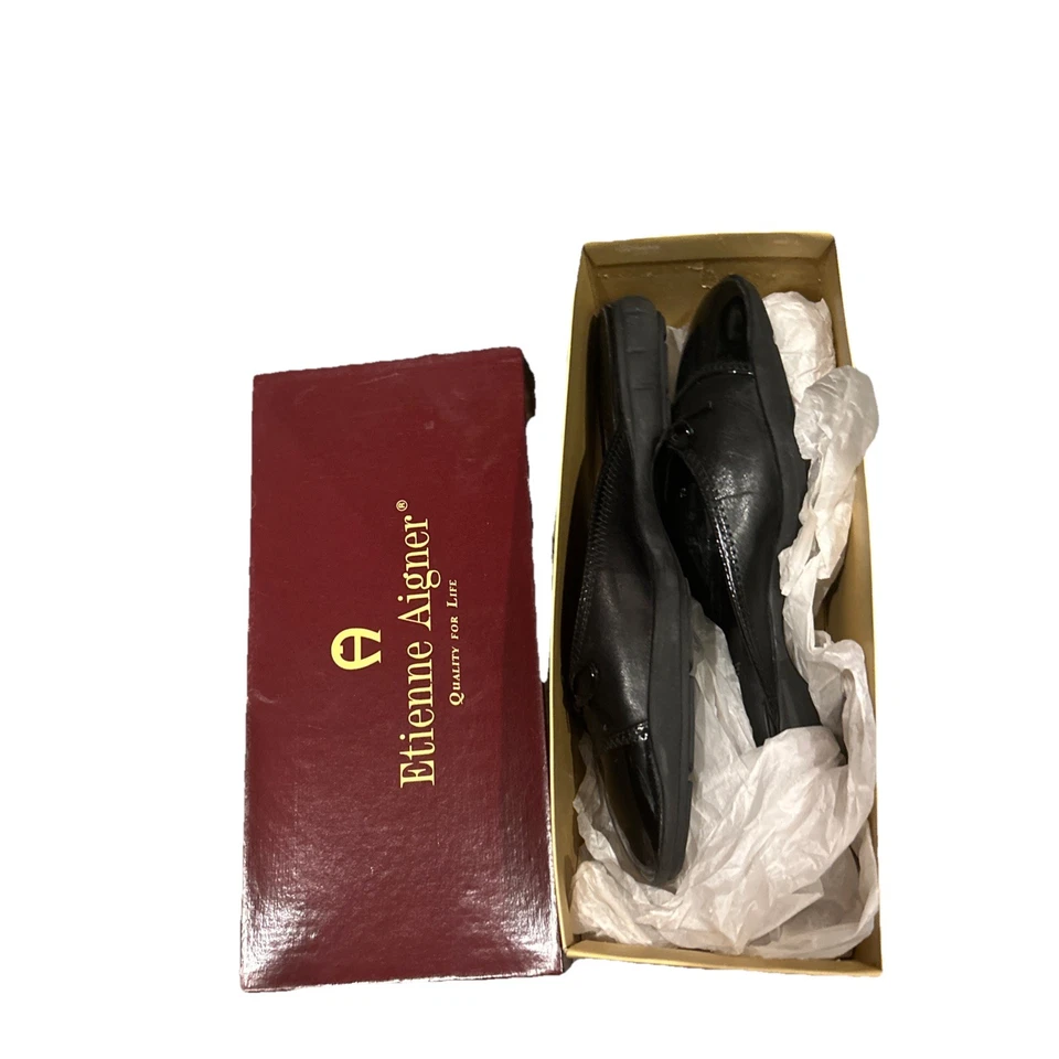 Zapatos De Colección Enzo Angiolini Mules Para Mujer Talla 8M Cuero Negro Sin Cordones Brillantes y Planos Foto 2 de 4