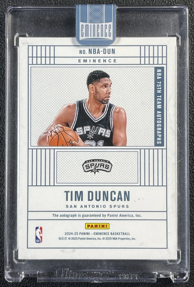 TIM DUNCAN 2024-25 PANINI EMINENCE NBA 75TH TEAM AUTOGRAPHS AUTO EMERALD 1/3 - Image 2 of 2