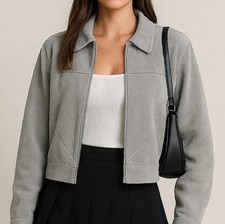 Vintage Gray Corduroy Jacket Petite Zip Front Alfred Dunner Soft Neutral Y2K Ret